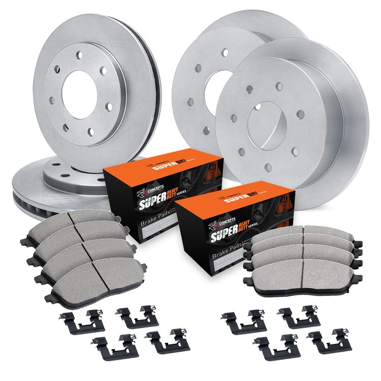 E-Line Blank Brake Rotor Set w/Super-Duty Pads & Hardware, 1997-2002 Ford/Lincoln/Mercury/Mazda, Position: Front & Rear