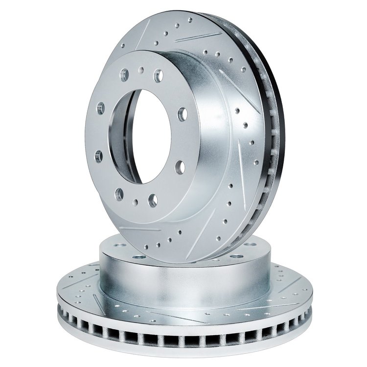 E-Line Drilled & Slotted Silver Brake Rotor Set, 1999-2001 Ford/Lincoln/Mercury/Mazda, Position: Front