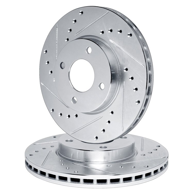 E-Line Drilled & Slotted Silver Brake Rotor Set, 1984-1985 Infiniti/Nissan, Position: Front