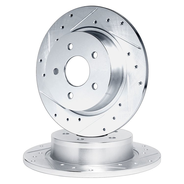 E-Line Drilled & Slotted Silver Brake Rotor Set, 2018-2019 GM, Position: Rear