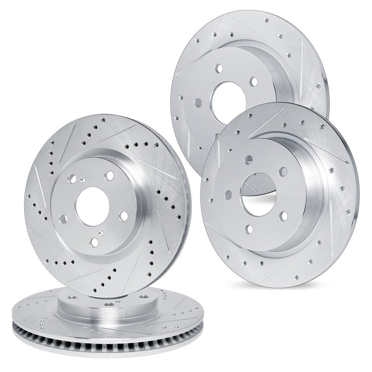E-Line Drilled & Slotted Silver Brake Rotor Set, 2018-2019 GM, Position: Front & Rear