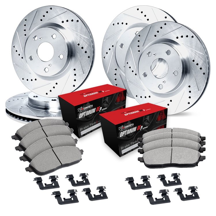 E-Line Drilled & Slotted Silver Brake Rotor Set w/Optimum OE Pads & Hardware, 2020-2020 Audi/Porsche/Volkswagen
