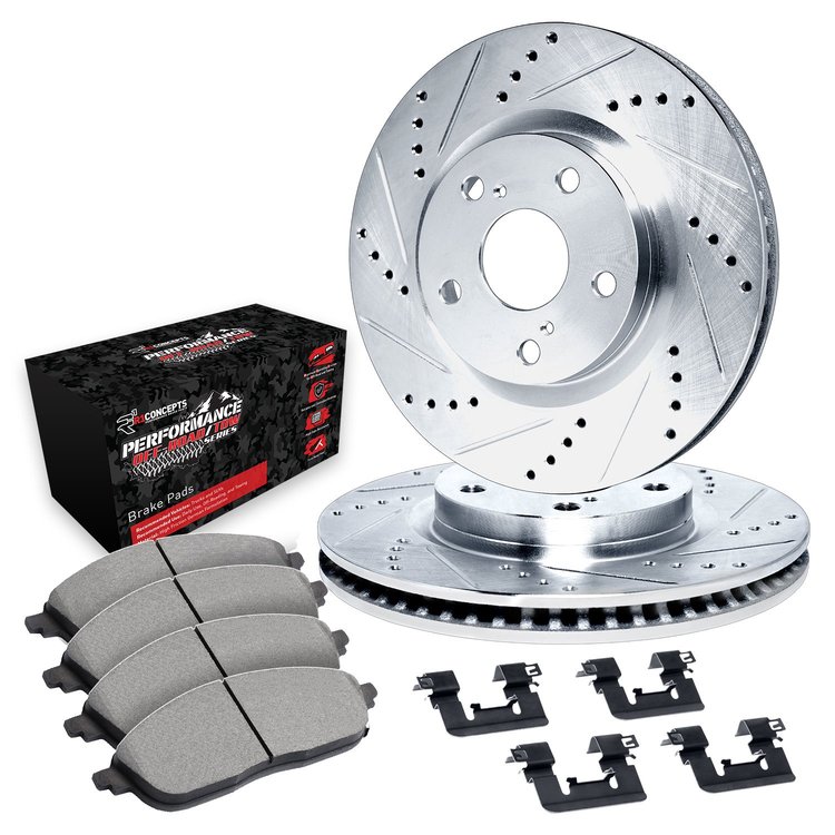 E-Line Drilled & Slotted Silver Brake Rotors w/Performance Off-Road/Tow Pads & Hardware, 2012-2018 Mercedes-Benz