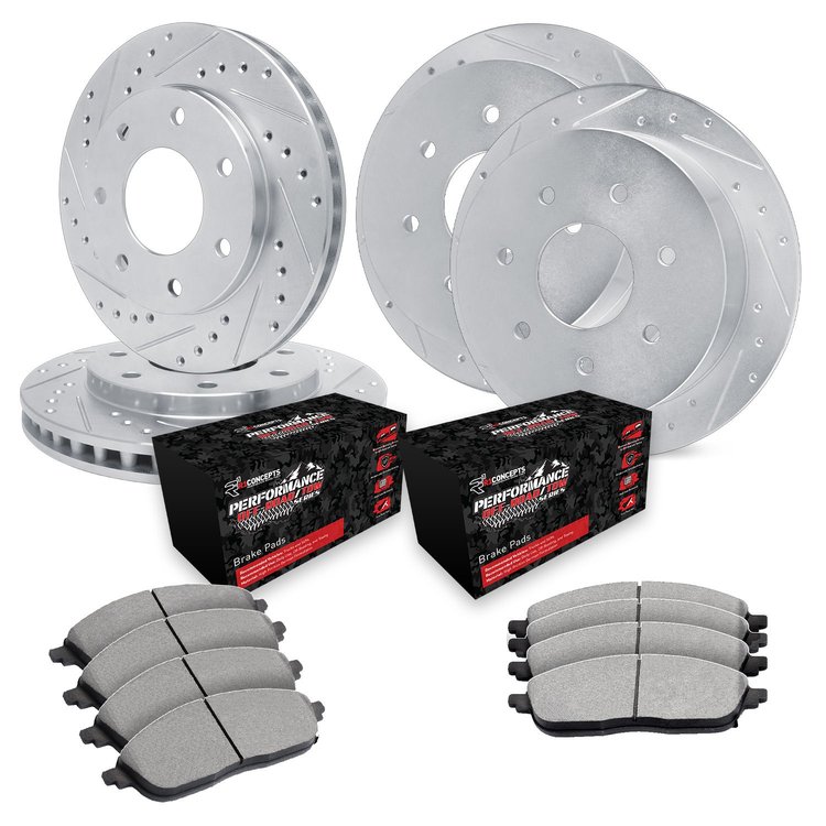 E-Line Drilled & Slotted Silver Brake Rotor Set w/Performance Off-Road/Tow Pads, 1997-2002 Ford/Lincoln/Mercury/Mazda