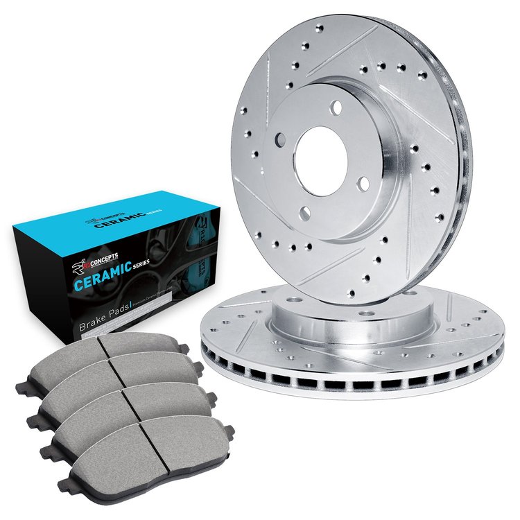 E-Line Drilled & Slotted Silver Brake Rotor Set w/Ceramic Pads, 1986-1986 Infiniti/Nissan, Position: Front