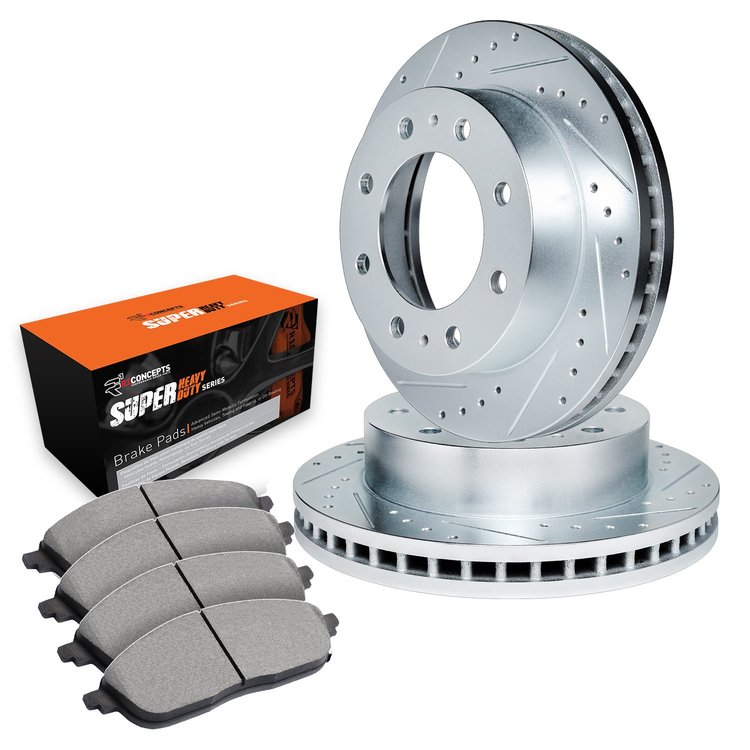 E-Line Drilled & Slotted Silver Brake Rotor Set w/Super-Duty Pads, 1999-1999 Ford/Lincoln/Mercury/Mazda, Position: Front