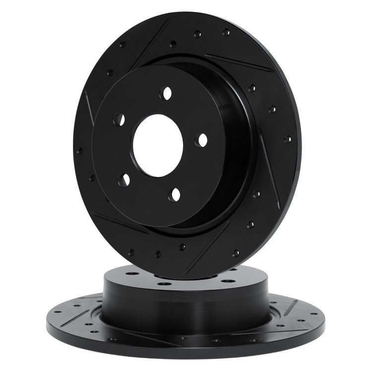 E-Line Drilled & Slotted Black Brake Rotor Set, 1988-1991 Subaru, Position: Rear