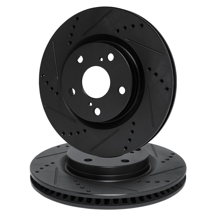 E-Line Drilled & Slotted Black Brake Rotor Set, 1994-1995 Ford/Lincoln/Mercury/Mazda, Position: Front