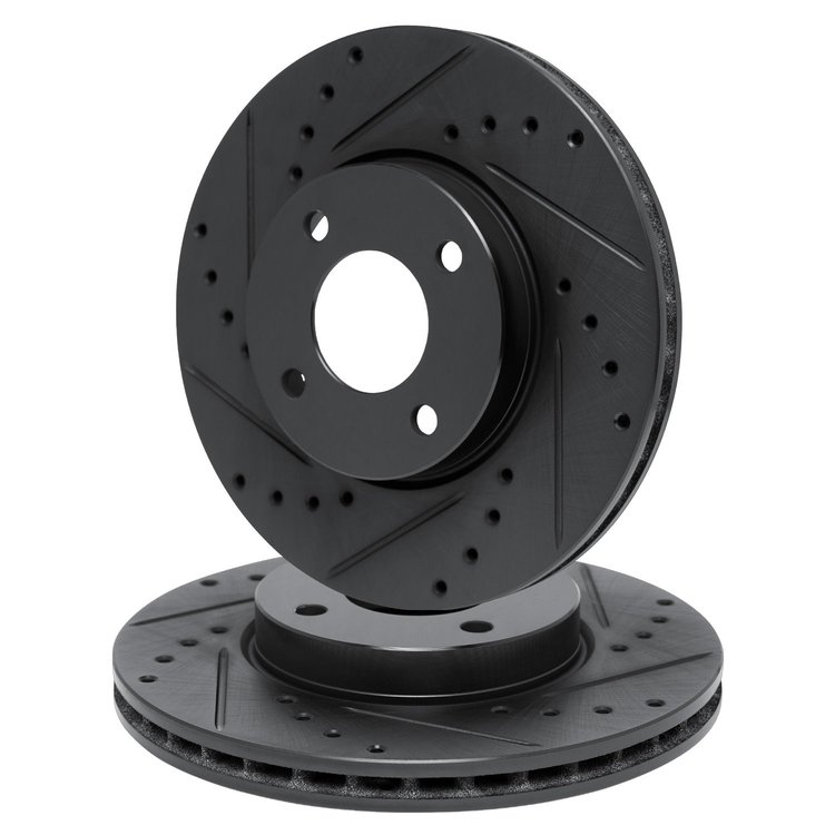 E-Line Drilled & Slotted Black Brake Rotor Set, 2004-2008 GM, Position: Front