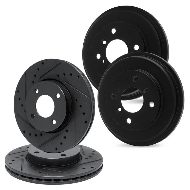 E-Line Drilled & Slotted Black Brake Rotor & Drum Set, 2004-2008 GM, Position: Front & Rear