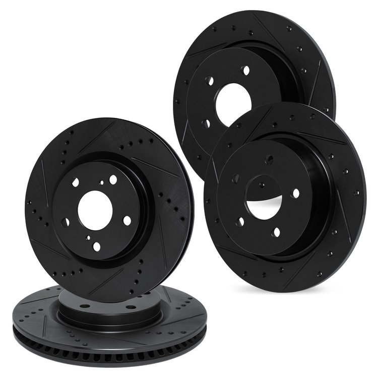E-Line Drilled & Slotted Black Brake Rotor Set, 2018-2019 GM, Position: Front & Rear