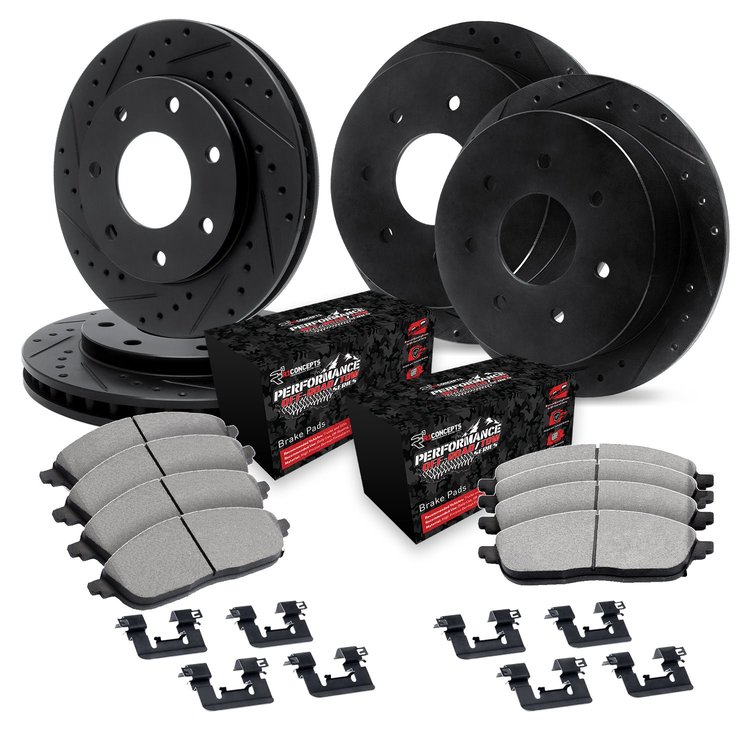 E-Line Drilled/Slotted Black Rotors w/Performance Off-Road/Tow Pads & Hardware, 1997-2002 Ford/Lincoln/Mercury/Mazda