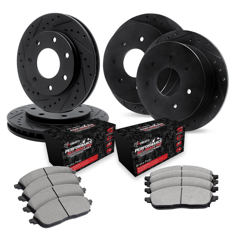 E-Line Drilled & Slotted Black Brake Rotor Set w/Performance Off-Road/Tow Pads, 1997-2002 Ford/Lincoln/Mercury/Mazda