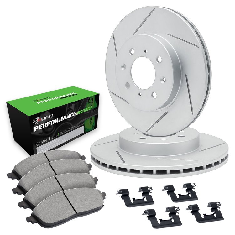 GEO-Carbon Slotted Brake Rotor Set w/Performance Sport Pads & Hardware, 1998-1998 Mitsubishi, Position: Front