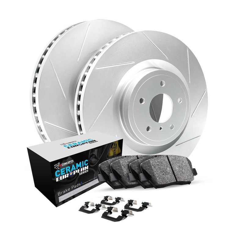 GEO-Carbon Slotted Brake Rotor Set w/Euro Ceramic Pads & Hardware, 1994-2004 Land Rover, Position: Rear
