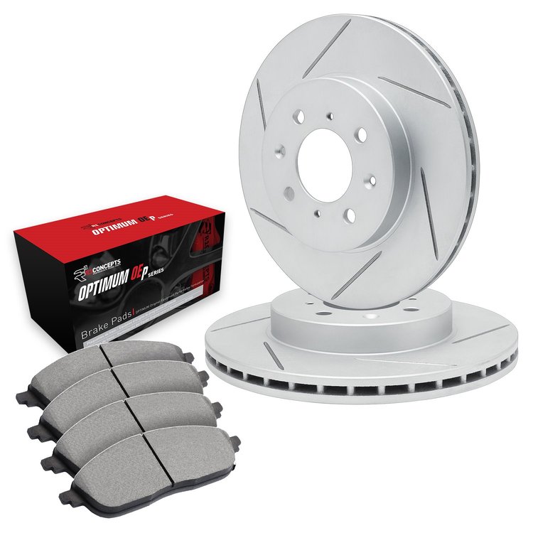 GEO-Carbon Slotted Brake Rotor Set w/Optimum OE Pads, 1998-1998 Mitsubishi, Position: Front