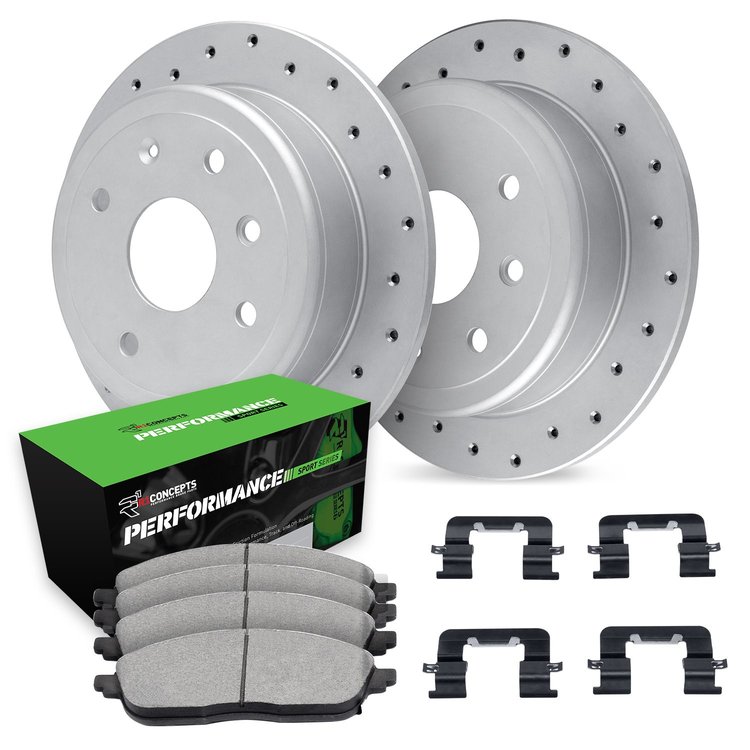 GEO-Carbon Drilled Brake Rotor Set w/Performance Sport Pads & Hardware, 1998-1998 Mitsubishi, Position: Front
