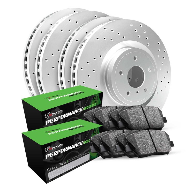GEO-Carbon Drilled Brake Rotor Set w/Performance Sport Pads, 2003-2006 BMW, Position: Front & Rear