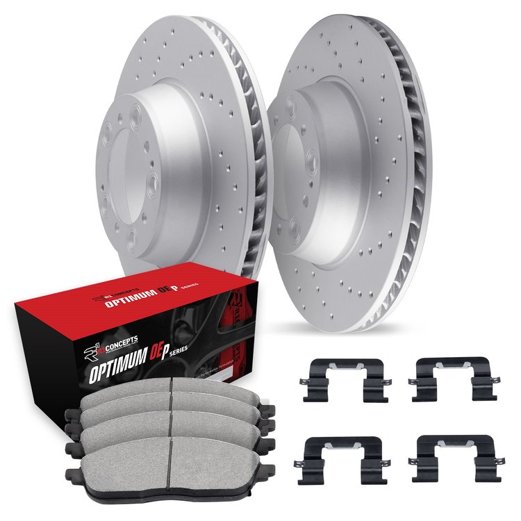 GEO-Carbon Drilled Brake Rotor Set w/Optimum OE Pads & Hardware, 2013-2014 Acura/Honda, Position: Front