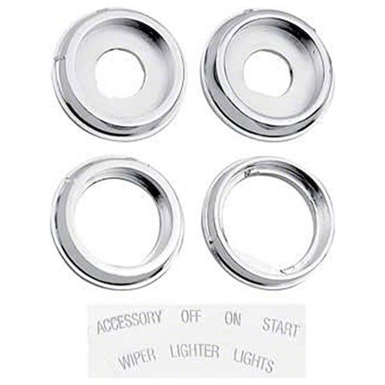 GMK4020523678AS Dash Knob Bezel Kit 1967 Camaro, Pontiac Firebird Set Of 4 Bezel With Stickers