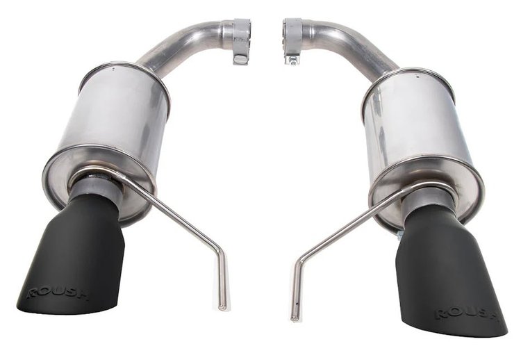422333-BLK Dual Tip Axle-Back Exhaust System Fits Select Ford Roush Mustang GT and EcoBoost [Natural/Black Finish]