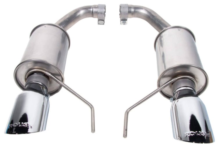 422333 Dual Tip Axle-Back Exhaust System Fits Select Ford Roush Mustang GT and EcoBoost [Natural/Polished Finish]