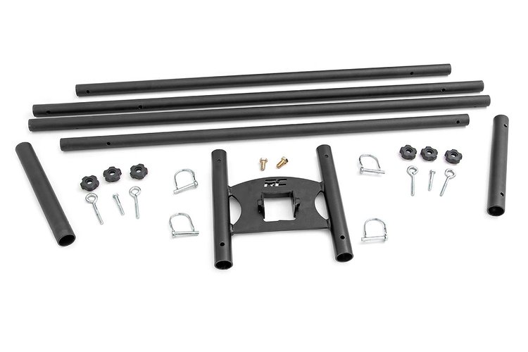 117505 Flag Pole Holder, Dual, Flag Poles, w/ Flags
