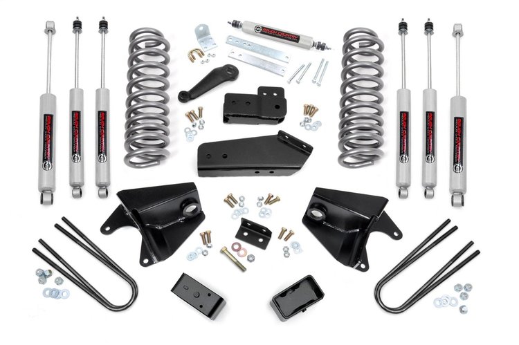 465B33 Suspension Lift Kit w/Shocks; 4 in. Lift; Quad Front Shocks; Rear Blocks;