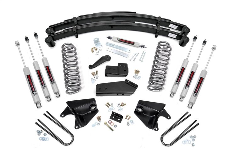 52033 Suspension Lift Kit w/Shocks; 4 in. Lift; Quad Front Shocks; Rear Leaf Springs;