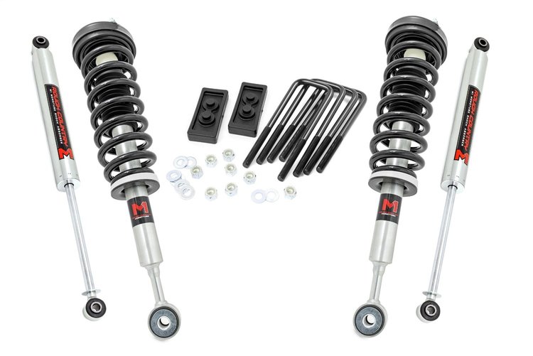 57040 Suspension Lift Kit w/Shocks; 2.5 in. Lift; Incl. 1 in. Lift Blocks; U-Bolts; Hardware; M1 Struts w/M1 Rear Shocks;
