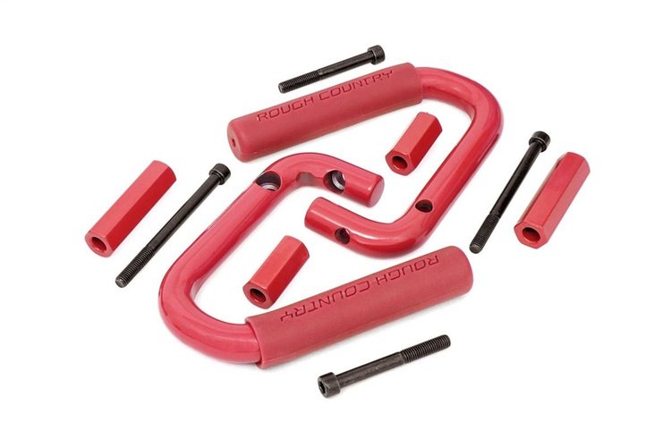 6501RED Jeep Front Solid Steel Grab Handles (07-18 Wrangler JK, Red)