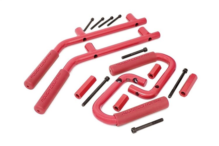 6503RED Jeep Solid Steel Grab Handle Set (07-18 Wrangler JK, Red)