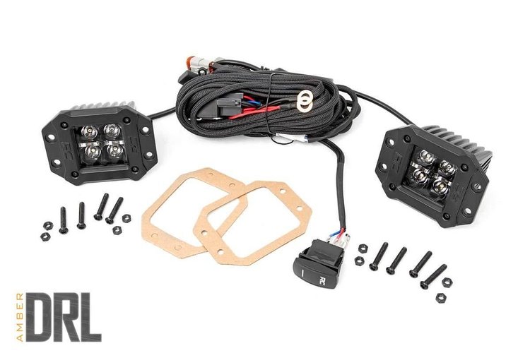 70803BLKDRLA 2-inch Square Flush Mount Cree LED Lights - (Pair, Black Series w/ Amber DRL)