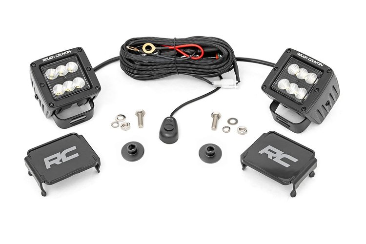 71046 LED Light Kit, Ditch Mount, 2" Black Pair, Flood Pattern, Fits Select Ford Bronco