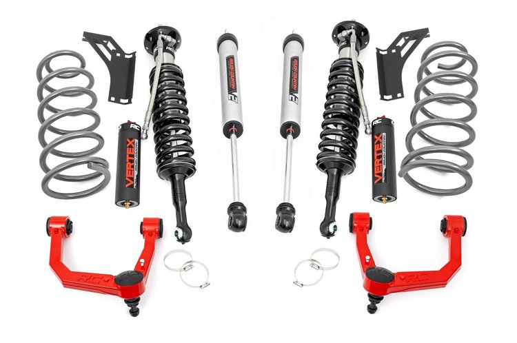 76658RED 3 in. Lift Kit, Upper Control Arms, RR Coils, Vertex/V2 Struts, Toyota 4Runner