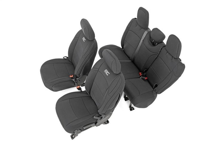 91012 Jeep Neoprene Seat Cvr Set, Black (18-20 Wrnglr JL Unlmtd w/Rear Center Armrest)