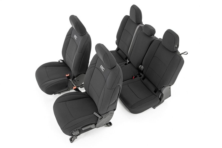 91038 Jeep Neoprene Seat Cover Set w/Rear Cup Holder Black (2020 Gladiator JT)