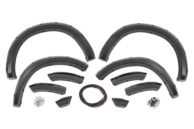 F-D10911B Pocket Fender Flares; Traditional; Fat Black; Both Bumpers; 2 in. Tire Coverage; 5 in. Flare Height;
