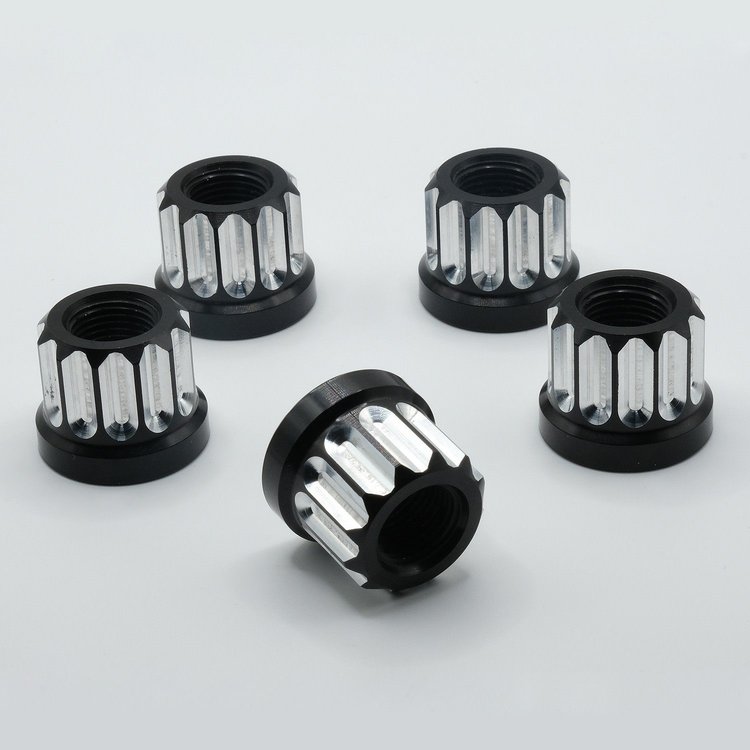 LN-21BM Billet Aluminum Lug Nut Set, 12-Point, 5/8 in.-18, Flange/Flat Seat [Black Machined]