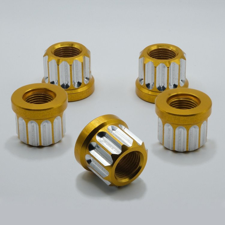 LN-21GM Billet Aluminum Lug Nut Set, 12-Point, 5/8 in.-18, Flange/Flat Seat [Gold Machined]