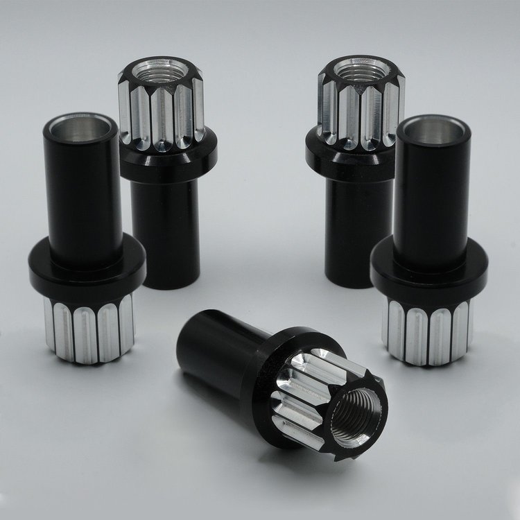LN-4113SBM Billet Aluminum Lug Nut Set, 12-Point, 14 mm x 1.5, Shank Seat [Black Machined]