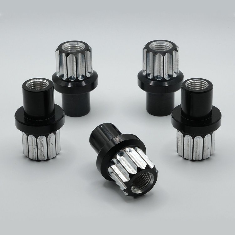 LN-417SBM Billet Aluminum Lug Nut Set, 12-Point, 14 mm x 1.5, Shank Seat [Black Machined]