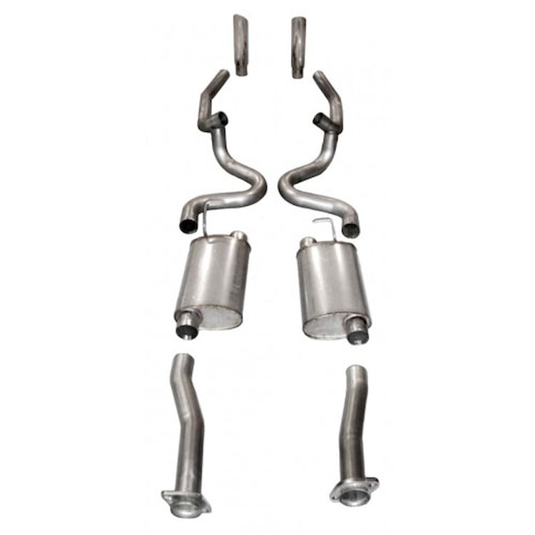 M9604CB Exhaust System Kit, 1996-2004 Ford Mustang GT 4.6L, Catback Dual Turbo Chambered Mufflers Factory Connect