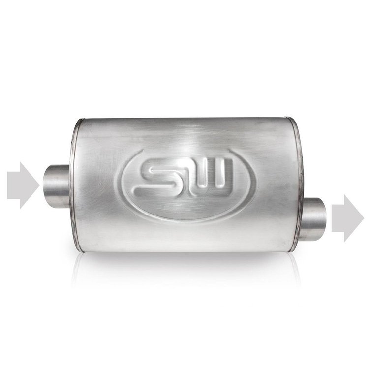 TM5S3C3O Exhaust Muffler, Universal, Turbo S-tube Muffler 3" Center Inlet And Offset Outlet