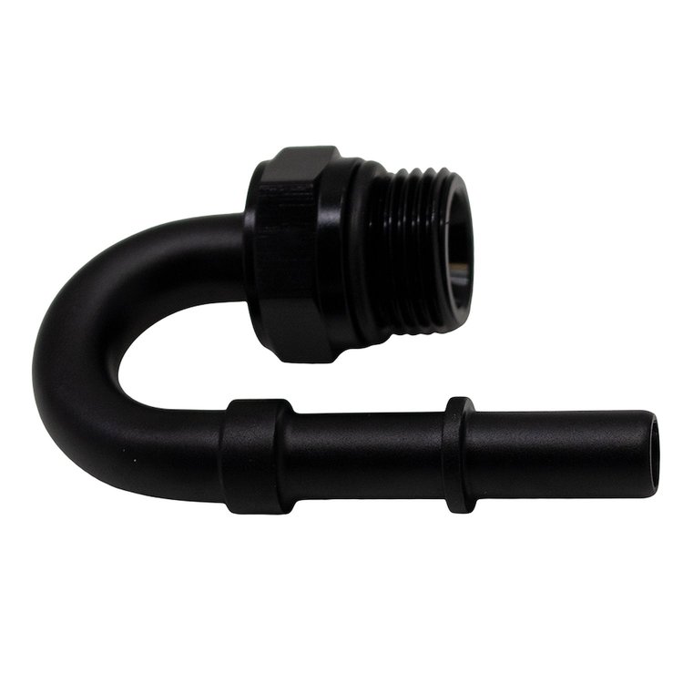 6020116B 8AN ORB Male to 3/8 Inch Male EFI Quick Connect Adapter 180-Degree (Incl O-Ring) Anodized Matte Black