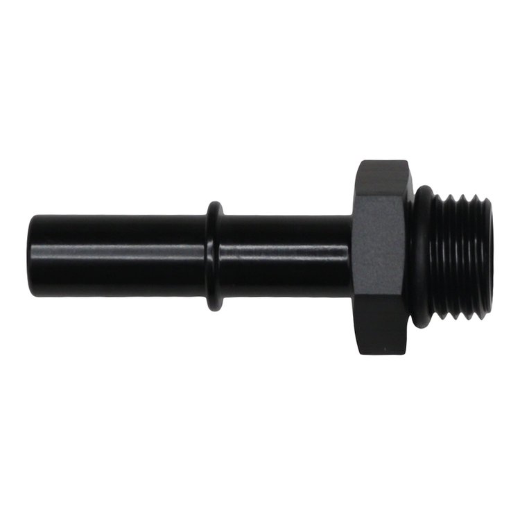 6020122B 6AN ORB Male to 3/8 Inch Male EFI Quick Connect Adapter (Incl O-Ring) Anodized Matte Black