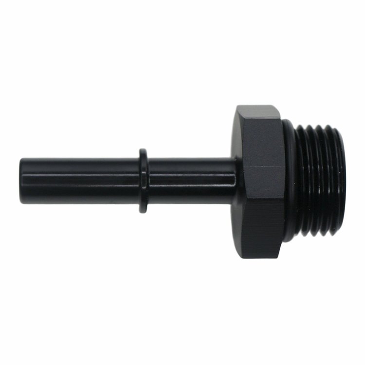 6020123B 8AN ORB Male to 5/16 Inch Male EFI Quick Connect Adapter (Incl O-Ring) Anodized Matte Black