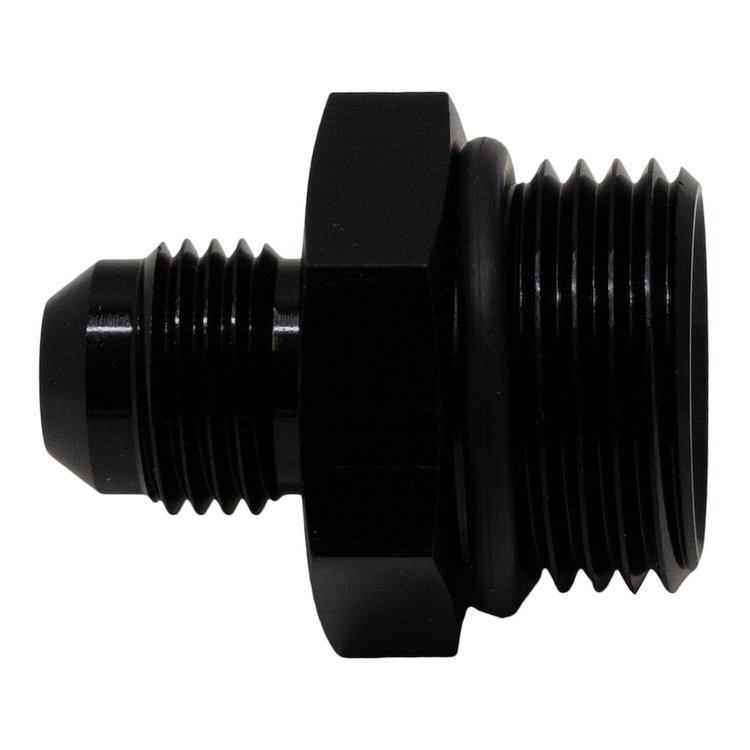 6020407B 10AN ORB Male to 6AN Male Flare Adapter (Incl O-Ring) Anodized Matte Black