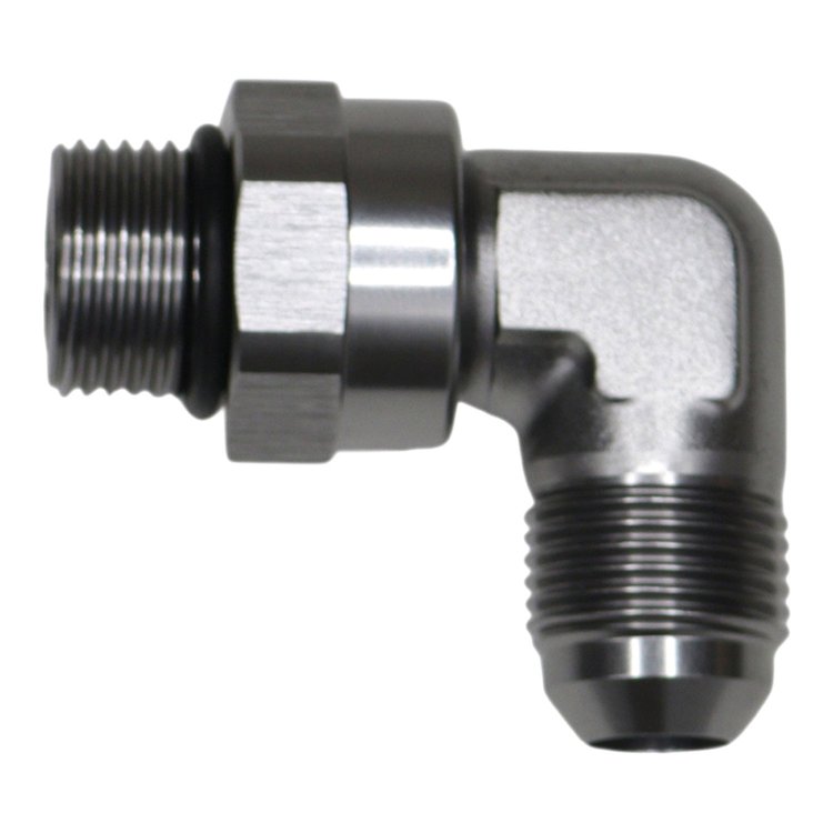 6020411 8AN ORB Male Swivel to 8AN Male Flare 90-Degree Fitting Anodized DW Titanium