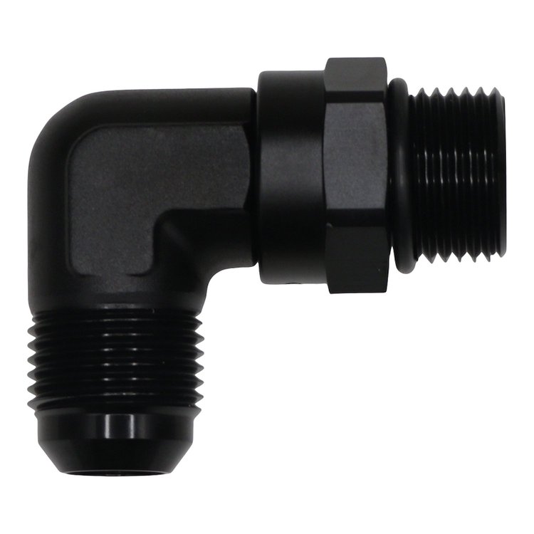 6020412B 10AN ORB Male Swivel to 10AN Male Flare 90-Degree Fitting Anodized Matte Black